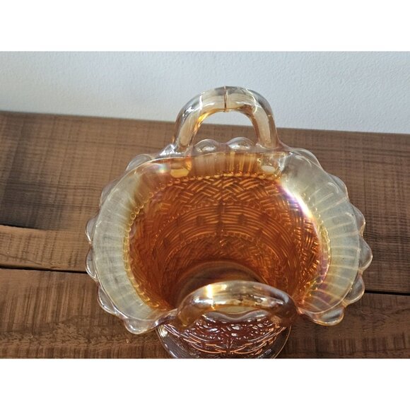 Vintage Dugan Diamond Marigold Carnival Glass 5" Basket - Picture 5 of 6